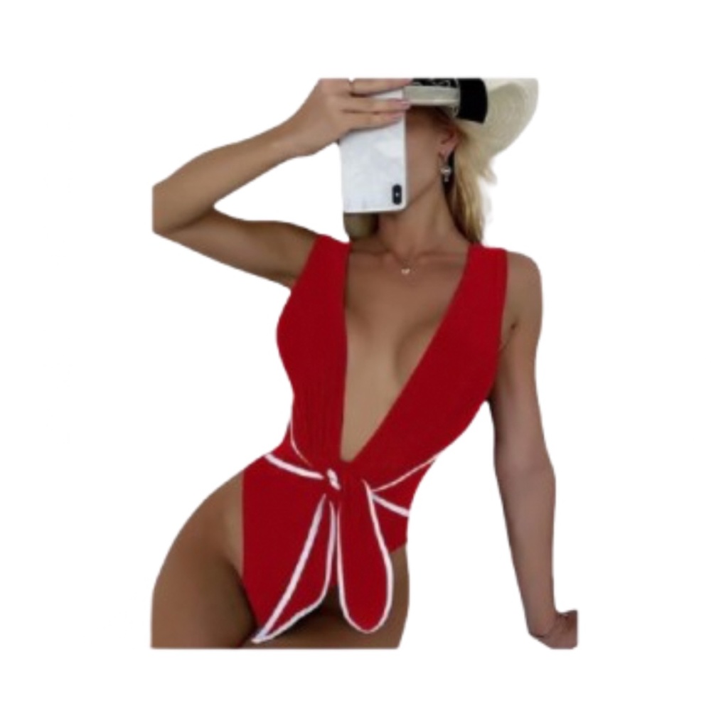 Women’s Deep V Front Tie One Piece Bathing Suit